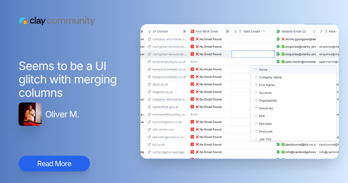 Seems to be a UI glitch with merging columns | Clay