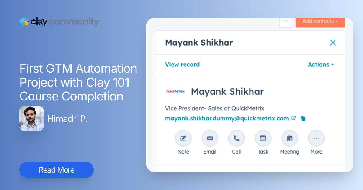 First GTM Automation Project with Clay 101 Course Completion | Clay