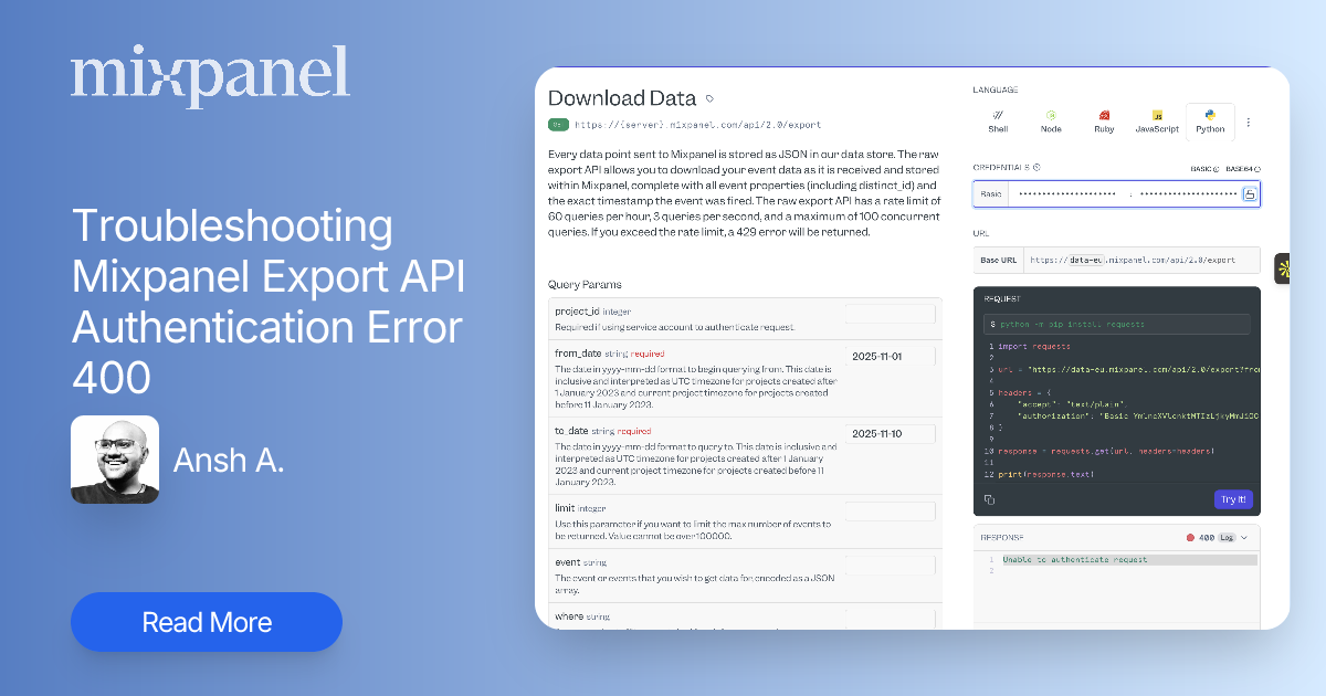 Troubleshooting Mixpanel Export API Authentication Error 400 | Mixpanel ...